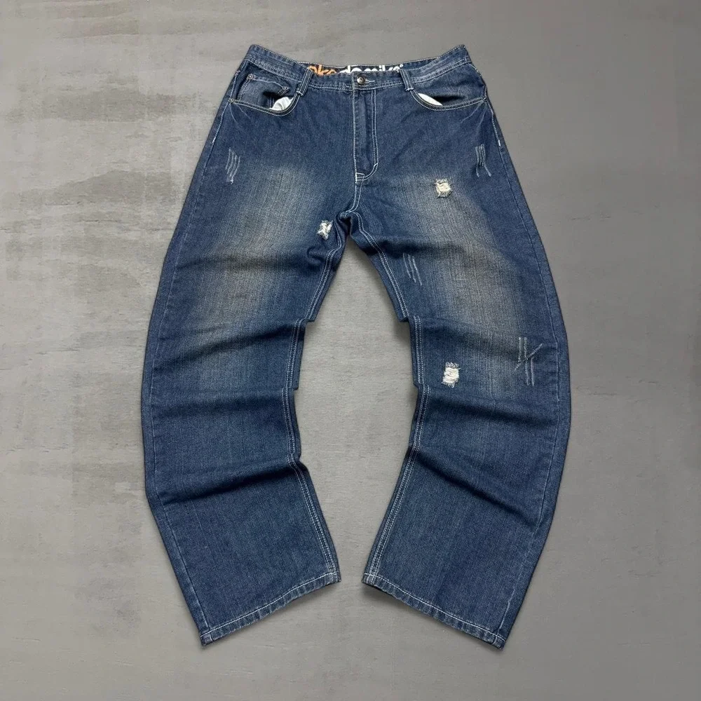 AKADEMIKS Vintage Blue Faded‎ Baggy Crazy Y2K Denim Wide Leg Jeans 36 x 33